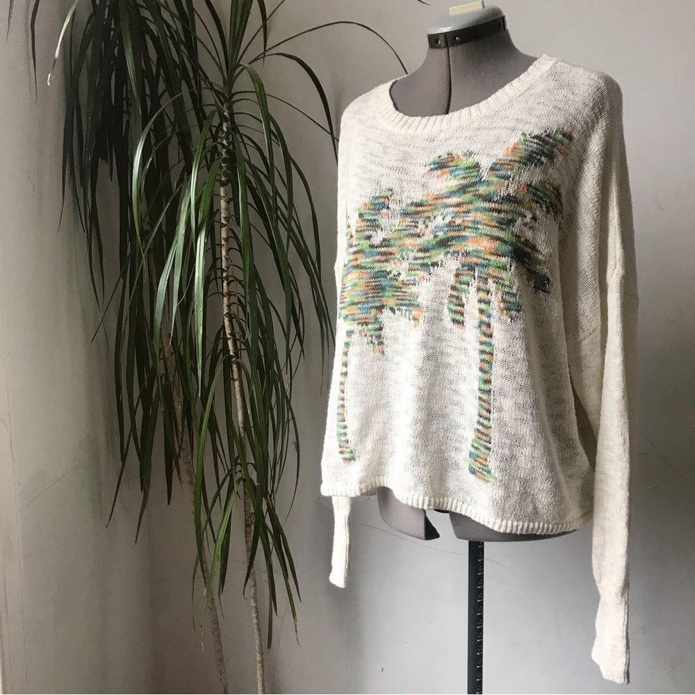 LOU & GREY Women’s Knitted Cropped Sweater Palm Print Size L